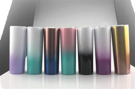 20oz Gradient Colors Skinny Tumbler With Straw Slid Lid Stainless Steel