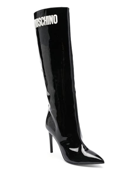 Moschino Logo Print Knee Length Boots Farfetch