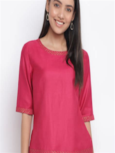 Buy Fabindia Women Magenta Hand Block Print Detail Top Tops For Women