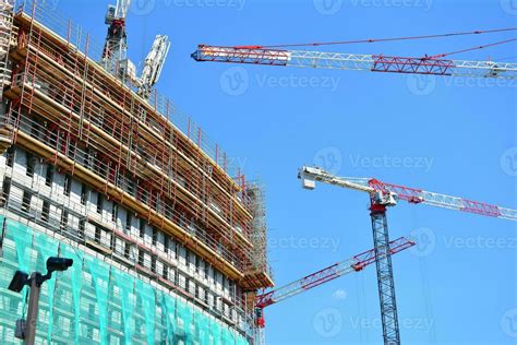 High Rise Building Under Construction Installation Of Glass Facade