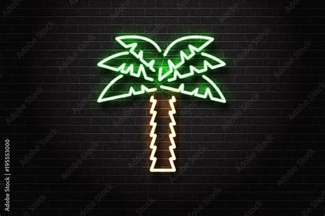 Vector Realistic Isolated Neon Sign Of Palm For Decoration And Covering