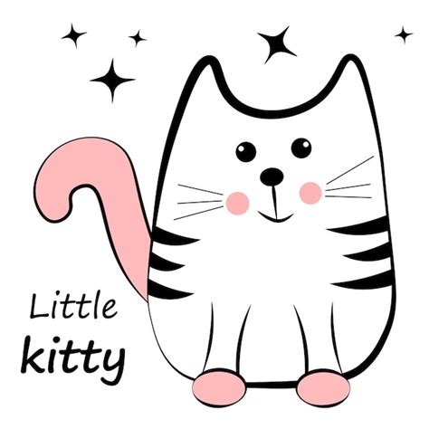 Lindo Gato Sobre Un Fondo Blanco Doodle Vector Premium