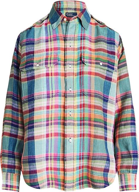 Polo Ralph Lauren Plaid Linen Shirt ShopStyle Tops