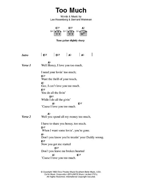 Too Much by Elvis Presley - Guitar Chords/Lyrics - Guitar Instructor