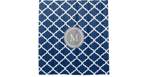 Navy Blue White Quatrefoil Monogram Shower Curtain Zazzle