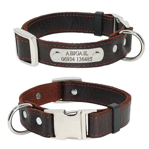 Customized Dog Collars Genuine Leather Dog Puppy Nameplate Collar ...