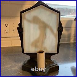 Art Deco Nude Woman Figural Desk Accent Lamp With Slag Glass Panel Art