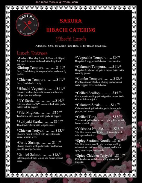 Online Menu of Sakura Hibachi Catering Restaurant, Stockton, California, 95204 - Zmenu