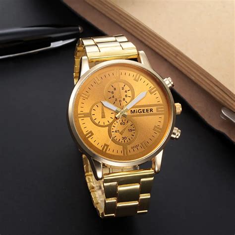 Wristwatches Mens High End Luxury Gold Quartz Watch Fashion Male Crystal Stainless Steel Analog