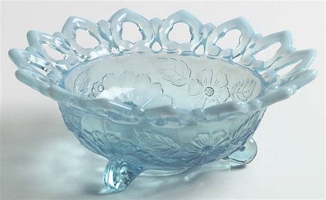 Shell And Wild Rose Blue Opalescent Novelty Bowl By Northwood Replacements Ltd