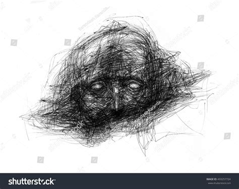 Abstract Face Portrait Sketch Art Hand Stock Illustration 493257724