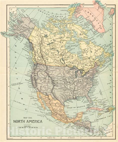 Historical Map 1890 1900 North America Vintage Wall Art Vintage