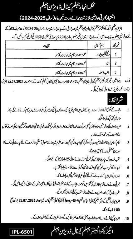 Canal Division Jhelum Jobs