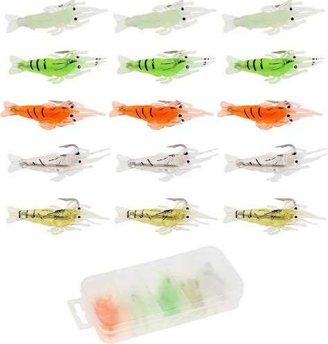 OriGlam 15pcs Soft Plastic Shrimp Lure Artificial Fishing Bait Fishing