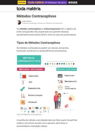 M Todos Contraceptivos Tipos Vantagens E Desvantagens Toda Mat Ria Pdf