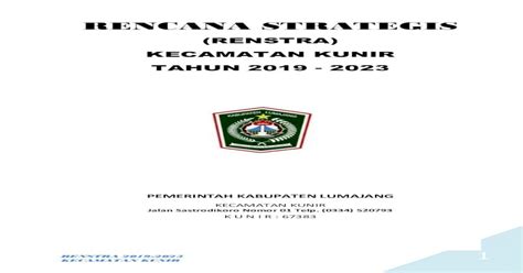 Rencana Strategis · Renstra Opd Ini Merupakan Pedoman Dalam Penyusunan Rencana Kerja Tahunan