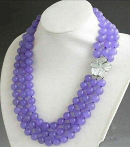 Charming Rows Mm Natural Purple Jade Round Gemstone Beads Necklace