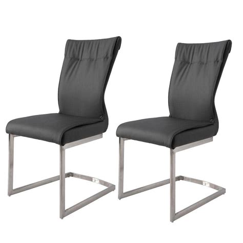 Benjara Gray Vegan Faux Leather Breuer Style Dining Chair Set Of