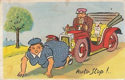 Carte Postale Ancienne Humoristique Humour Dessinateur Auto Stop