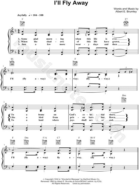 Albert E Brumley Ill Fly Away Sheet Music In F Major Transposable Download And Print Sku