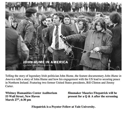 March 27th, 6:30; John Hume in America | Film and Media Studies Program