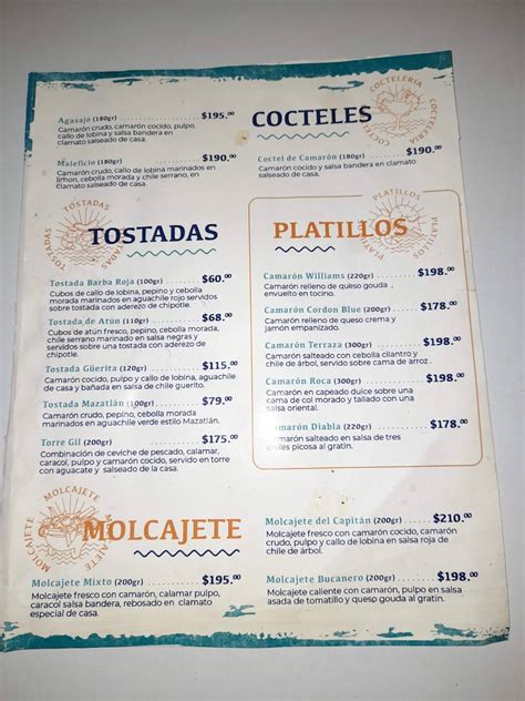 Carta Del Restaurante Mariscos La Terraza Hermosillo