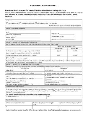 Fillable Online Employee Authorization For Payroll Deduction To HSA