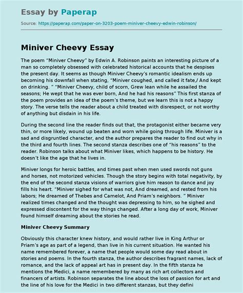 Obsession In Miniver Cheevy Free Essay Example