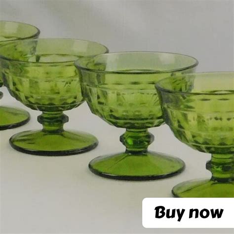 4 Avocado Green Sherbet Glasses 6 Ounce Champagne By Indiana Glass