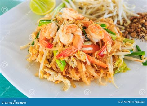 Pad Thai Or Fried Rice Sticks With Shrimp Stock Image Image Of