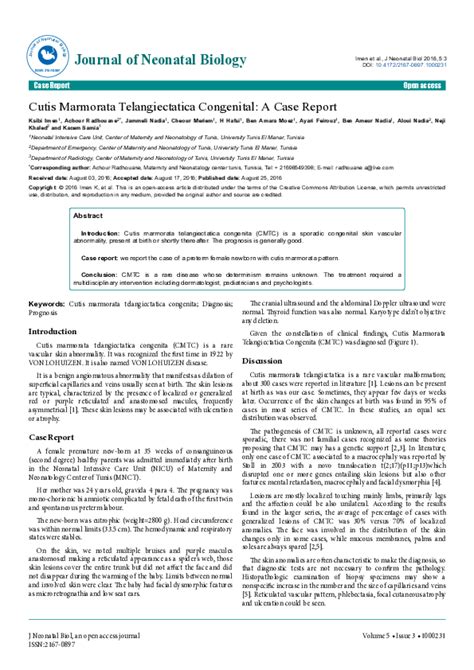 (PDF) Cutis Marmorata Telangiectatica Congenital: A Case Report | Neji ...