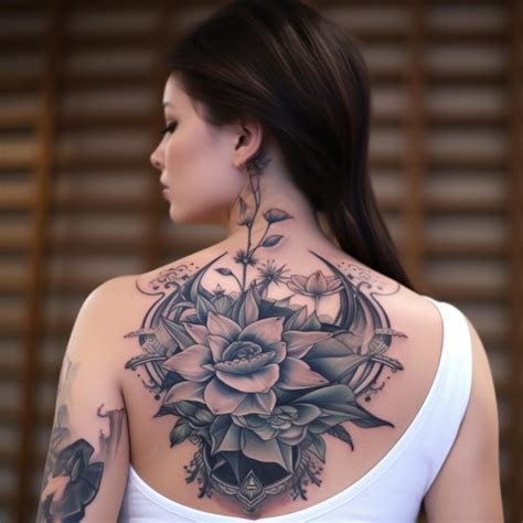 Mulher Arafed Uma Tatuagem De Flores Nas Costas Generativa Ai