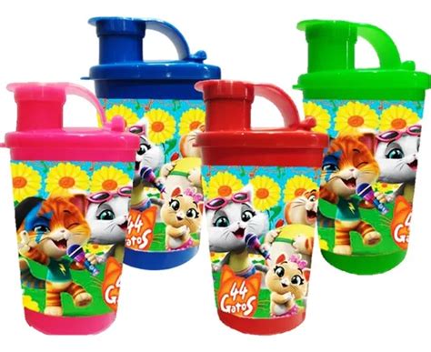 Vaso Pitillo Sorpresa Gatos X Termo Fiesta Infantil Cuotas Sin