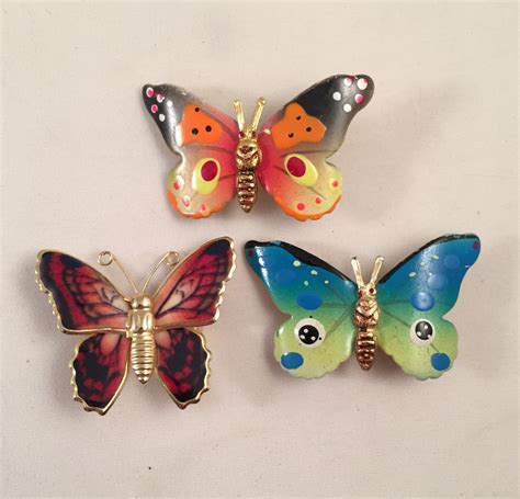 Vintage 1960 S Three 3 Enamel Butterfly Pins Retro Etsy Fashion