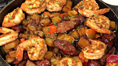 Cajun Shrimp Sausage And Potato Skillet Potato Skillet Youtube