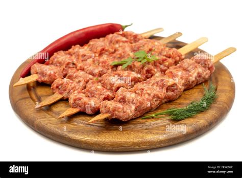 Adana Kebab Isolated On White Background Raw Shish Adana Kebab With