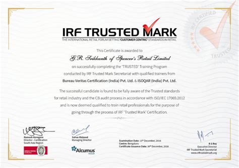 Sample Trusted Certificate Irf Trusted Mark