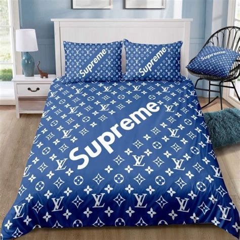 Louis Vuitton X Supreme Blue Monogram Bedding Set Queen Rever Lavie