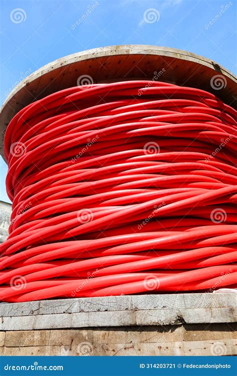 Thick Red Insulated Electrical Cable Reel For High Voltage Stock Image