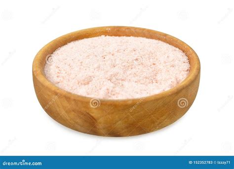 Himalayan Salt In Wooden Bowl Isolated On White Stock Image Image Of