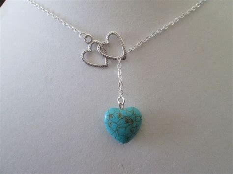 Turquoise Heart Necklace Lariat Style Etsy Gioielli Di Cuore