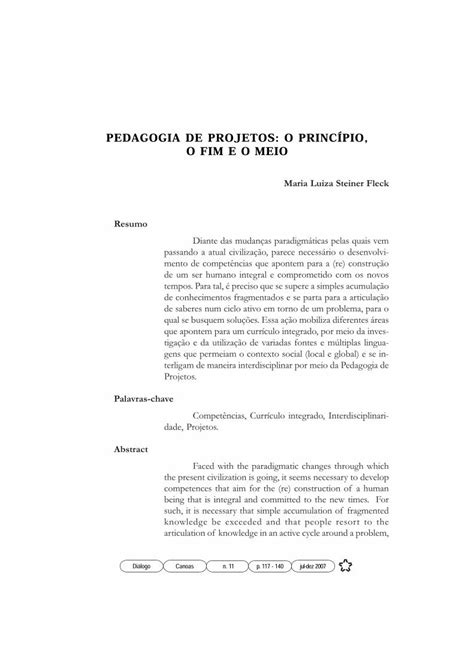 PDF PEDAGOGIA DE PROJETOS O PRINC PIO O FIM E O MEIO 2020 1 15