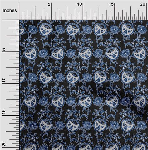 Oneoone Viscose Jersey Fabric Leaves Floral Block Print Fabric By