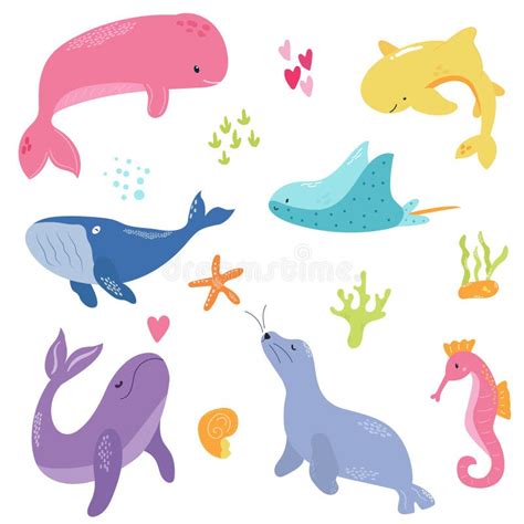 Grupo De Animais Marinhos Bonitos Dos Desenhos Animados Ilustra O Do