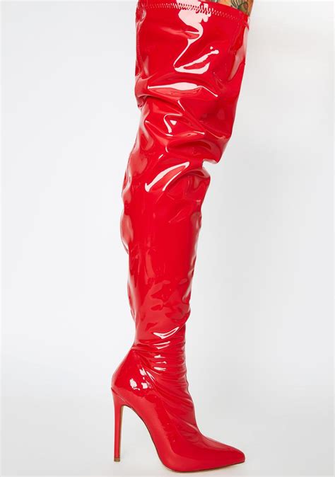 Vinyl Thigh High Stiletto Boots Red Dolls Kill