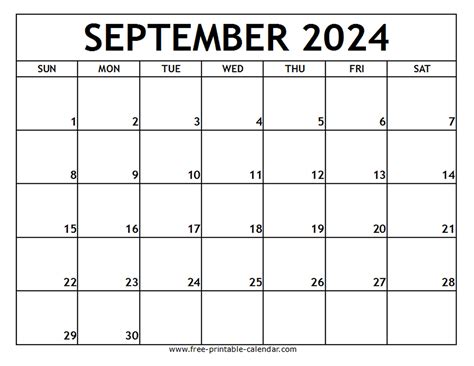 Printable Free Calendar September 2024 Printable Calendar 2024