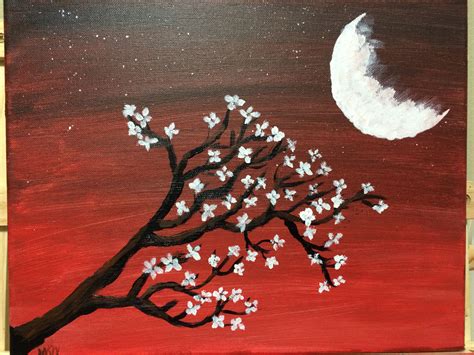 Cherry blossoms in moonlight | Painting, Cherry blossom, Blossom