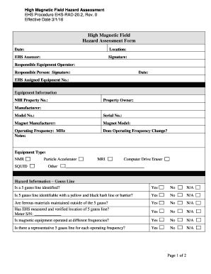 Fillable Online Ncifrederick Cancer Magnetic Field Hazard Assessment