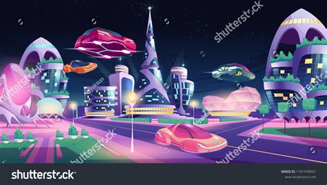 Future Night City Flying Cars Futuristic Stock Vector (Royalty Free) 1761478931 | Shutterstock