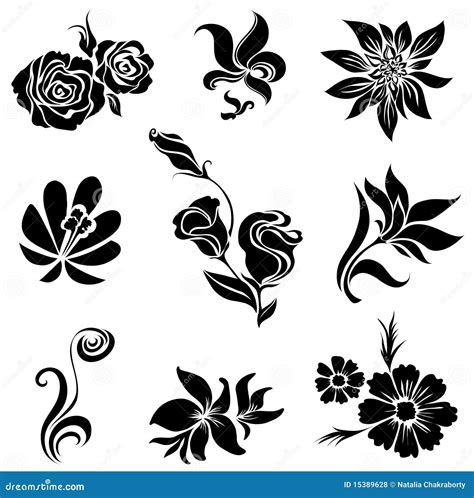 Set Of Black Flower Design Elements Stock Vector - Image: 15389628